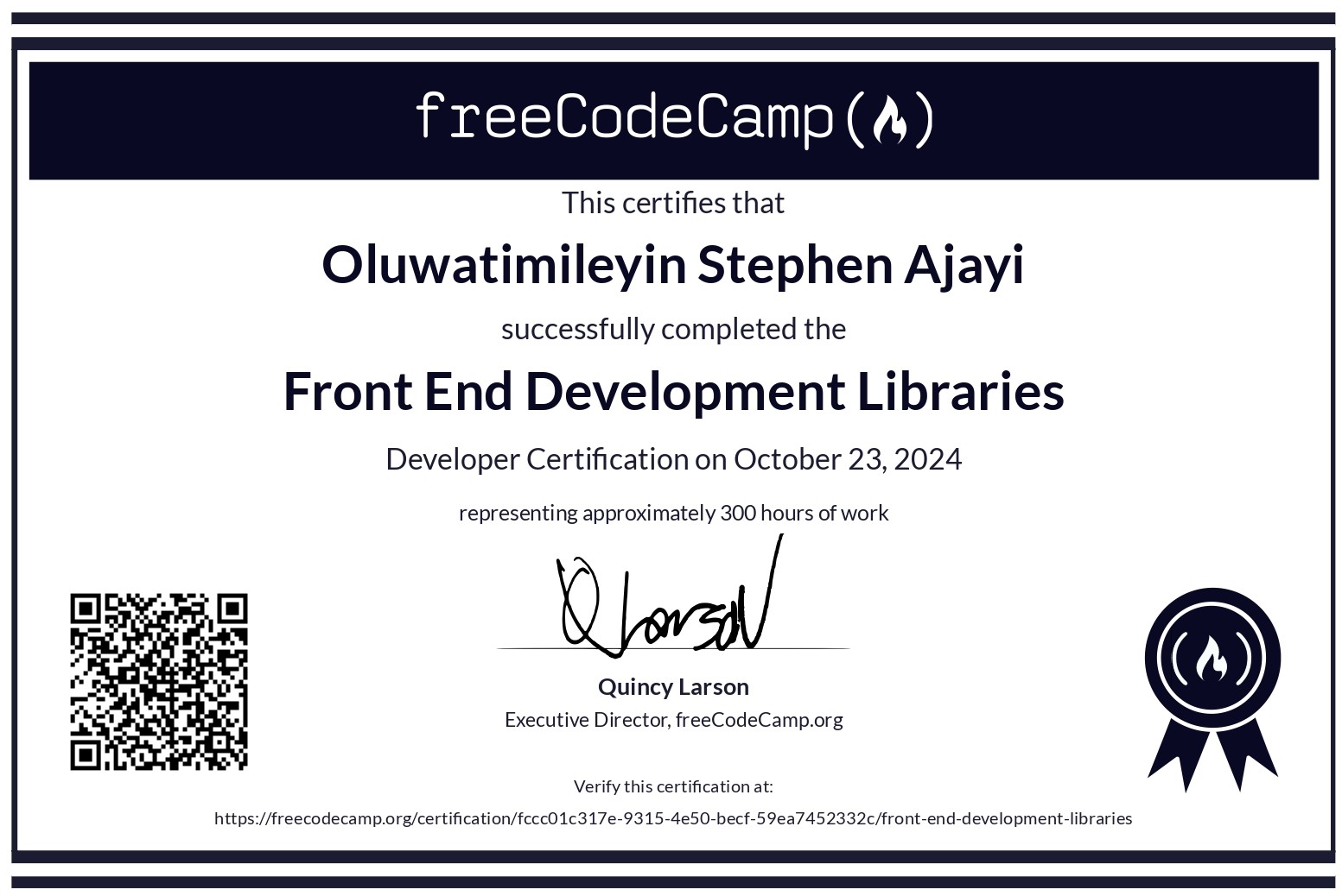 Front-End Development Libraries Certification Badge