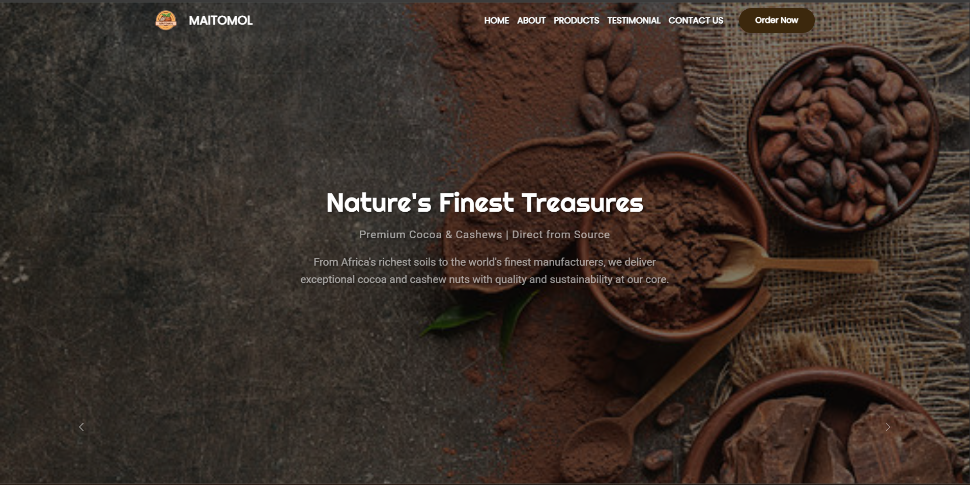 Maitomol Cocoa & Cashew Trading Website Screenshot